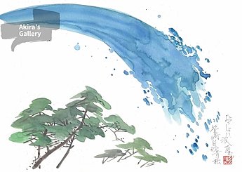 137 博多・祇園山笠人形絵はがきシリーズ用イラスト「おっしょい波と箱崎・白砂青松」のイメージ